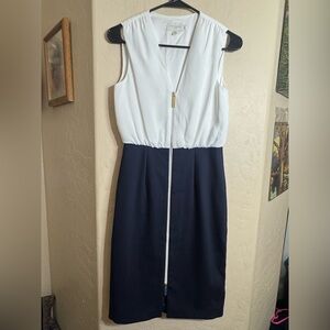 Ted Baker London Black White Zip Front Midi Dress Colorblock Fitted US 2